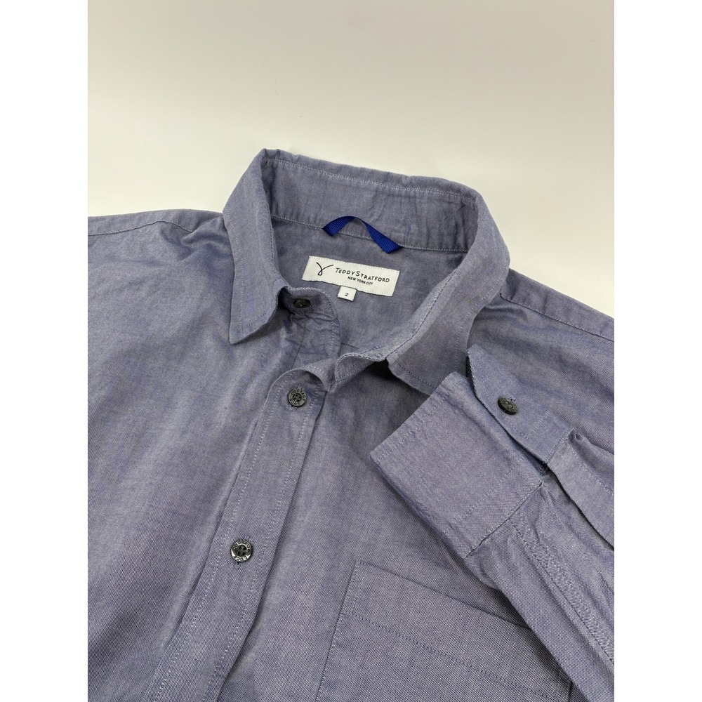 Teddy Stratford NYC Blue Hidden Zip Front Button Down Shirt Mens Size 2